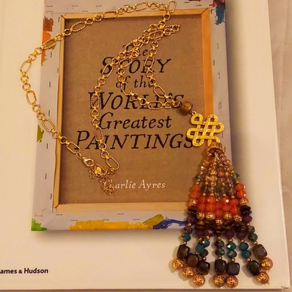 Premier Designs Jewelry - Gold chain necklace with beaded tassel